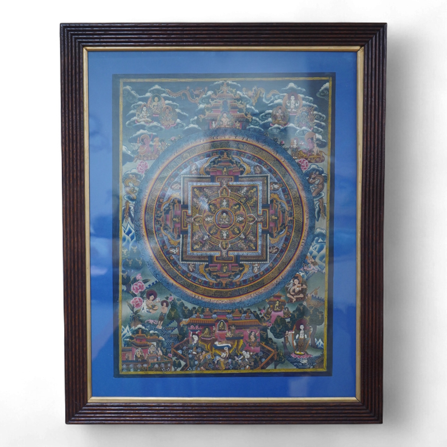 A 20th century Buddhist Thangka of Avalokiteshivara, the Bodhisattva of Compassion, this Thangka mandala used for enlightenment and meditation, 43cm wide x 56cm high. Condition - good. Provenance - bought in Nepal